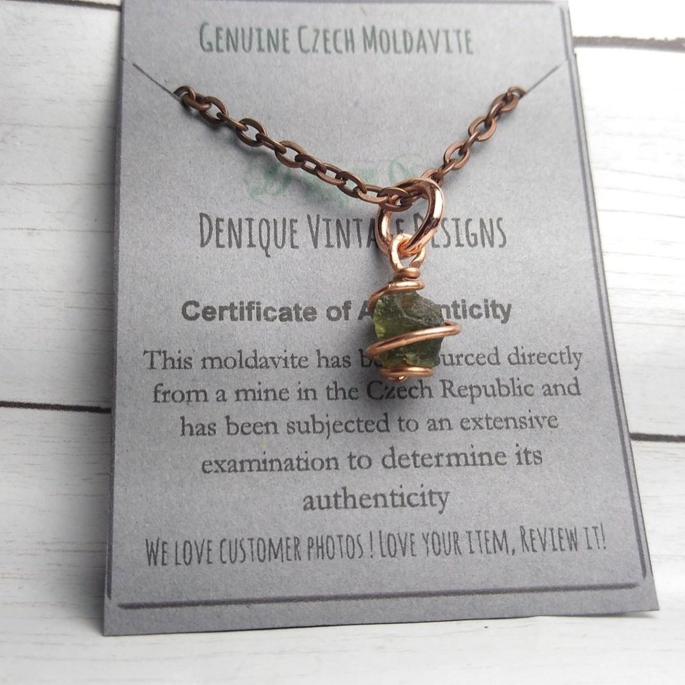 Real Raw Moldavite Copper Cage Pendant